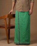 Kerala Handloom Dark Green Lungi with Black Stripe (180 x 130 cm)