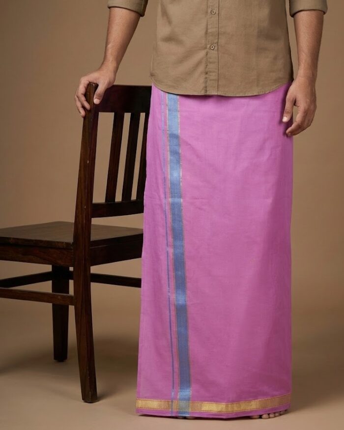 lungi 35 Kerala Handloom Purple Lungi with White Stripe (180 x 130 cm) - Image 1