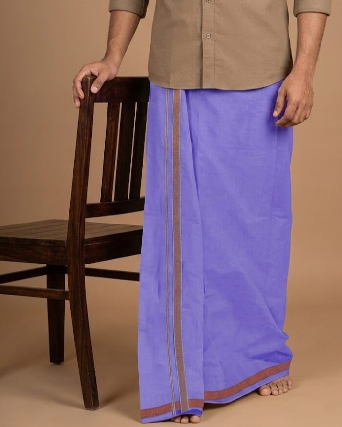 lungi 39 Kerala Handloom Violet Lungi with Orange Stripe (180 x 130 cm) - Image 1