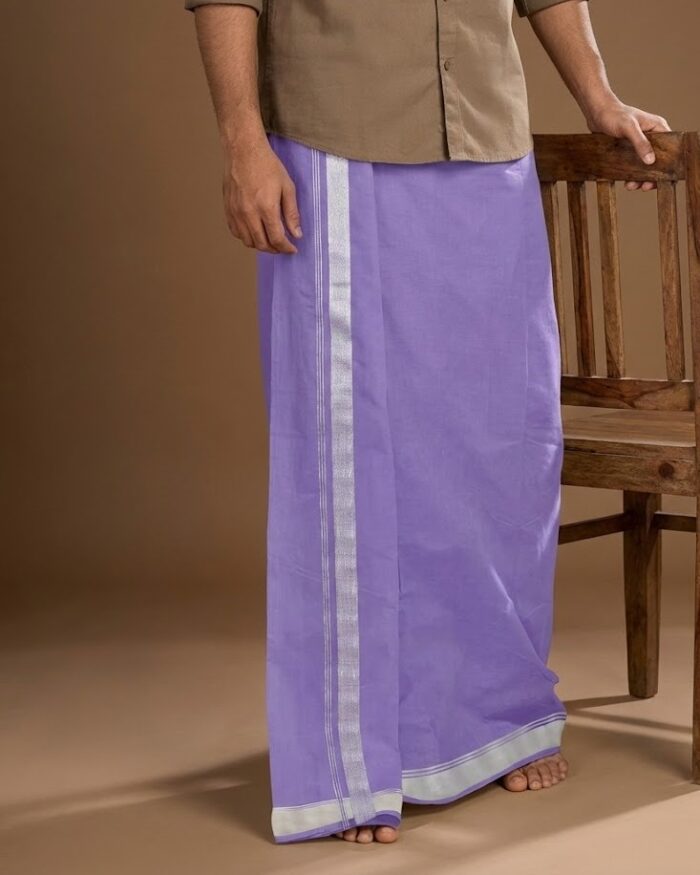 lungi 41 Kerala Handloom Violet Lungi with White Stripe (180 x 130 cm) - Image 1