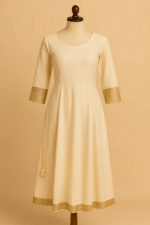 Off-white Anarkali with gold and sliver board border (L)