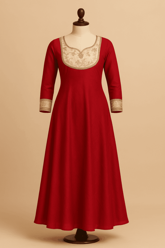 ab2376bb-1b66-464d-afe3-6f2826c14a2f Bright Red Brocade Yoke Anarkali - Image 1