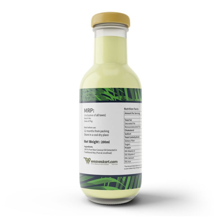 Premium Pure Raw Wood pressed Coconut Oil from Kerala 200ml (Glass Bottle) - Image 4