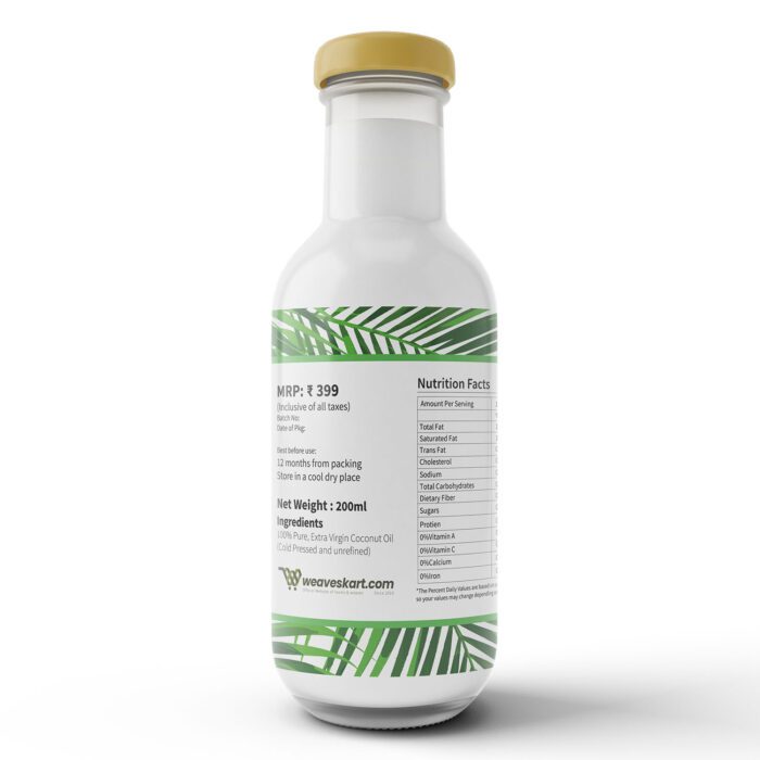 Premium Extra Virgin Coconut Oil from Kerala 200ml (Glass Bottle) - Image 3
