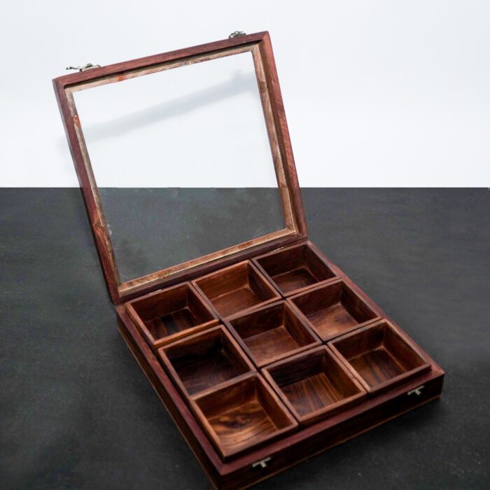 Images (10) Square Wooden Gift Box with Spices/Dry Fruits - Image 1