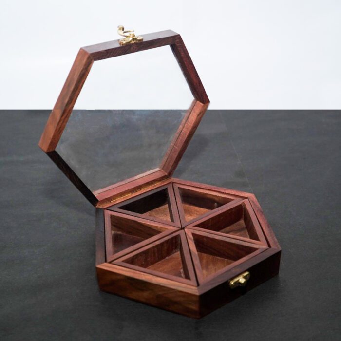 Images (11) Wooden Gift Box Hexagon with Spices/Dry Fruits - Image 1