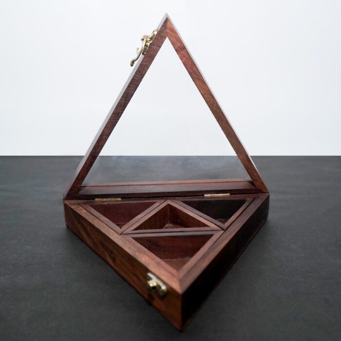 Images (12) Triangle Wooden Gift Box with Spices/Dry Fruits - Image 1