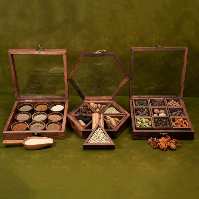 wooden spice box 60$ Premium Spices in Wooden Box - Image 1
