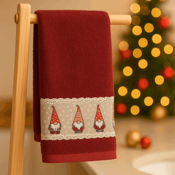 14dfee8a-7964-47ca-bba6-5dab6adefa41 Christmas Hand Towel - Gnomes - Image 1
