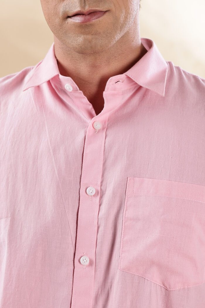 Muslin Khadi Petal Pink Casual Shirt - Image 4