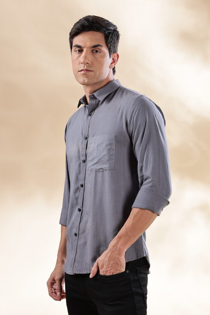 Muslin Khadi Grey Casual Shirt - Image 2