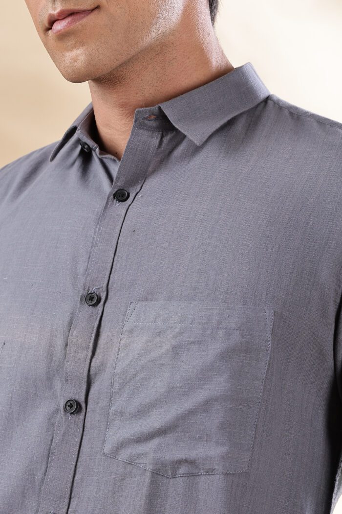 Muslin Khadi Grey Casual Shirt - Image 5