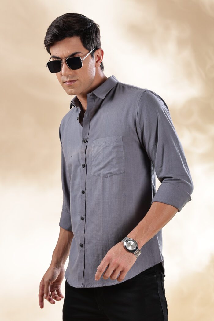 Muslin Khadi Grey Casual Shirt - Image 3