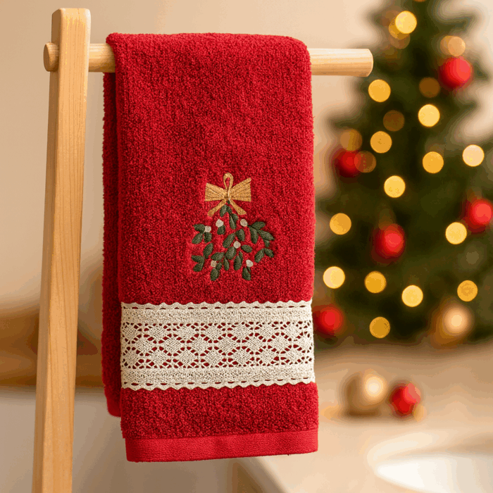 f03896a3-de49-477f-bc00-99219bfee8b9 Hand Towel - Mistletoes - Image 1