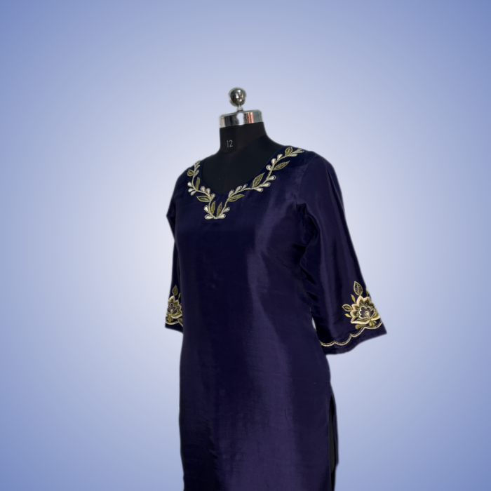 Regal Blue Embroidered Kurti - Image 2