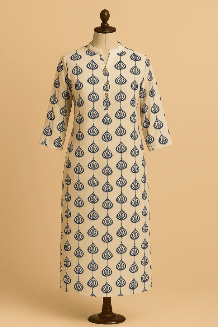1a34399b-468d-4ea7-bd64-421027a647dd Block Print Khadi Cotton Kurti - Image 1