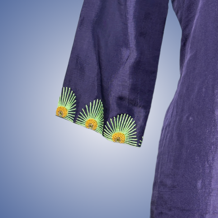 Elegant Hand-Embroidered Silk Kurti - Image 3