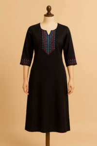 Elegant Hand-Embroidered Black Silk Kurti