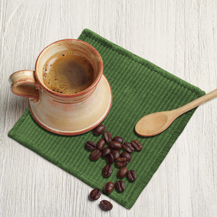 Tea Coaster Green2 100% Natural Cotton Dark Green Tea Coaster Set of 6 (10 x 10cm ) - Image 1