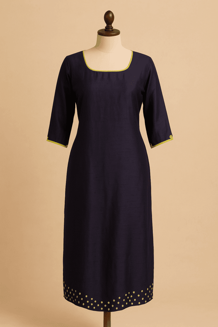 ac4d1e77-40e9-4069-9423-5a2b9796106d Elegant Hand-Embroidered Silk Kurti - Image 1