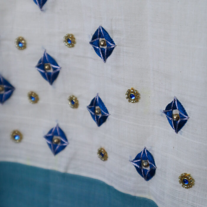 Handloom Cotton Set Mundu with Hand Embroidery & Bead Work - Image 2