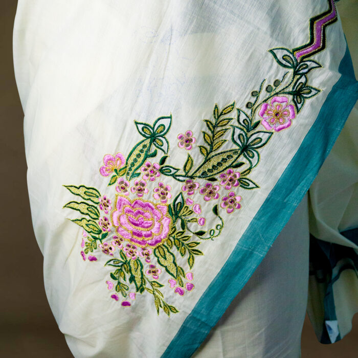 Kerala Handloom Set Mundu with Floral Embroidery - Image 4
