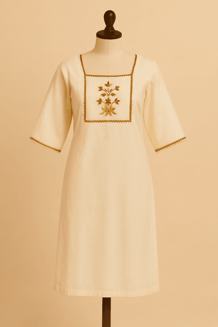 bc5351b1-c8c0-4435-a92f-c304c98f8558 Handloom Cotton Embroidery Kurti - Image 1