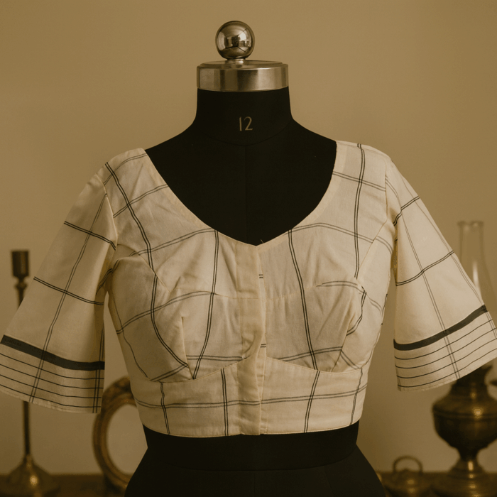 13ac3dd2-8c2e-4b7e-8f93-b1f9da8a95cf Classic Kasavu Checks – Ivory Cotton Blouse - Image 1