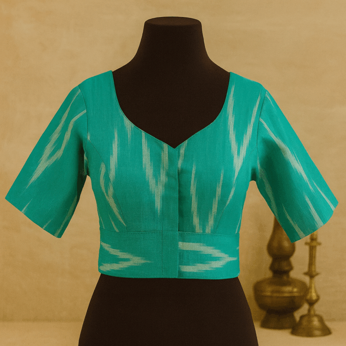 1e777402-829a-4932-b79d-f78fce882835 Handloom Cotton Blouse with Ikat print - Image 1