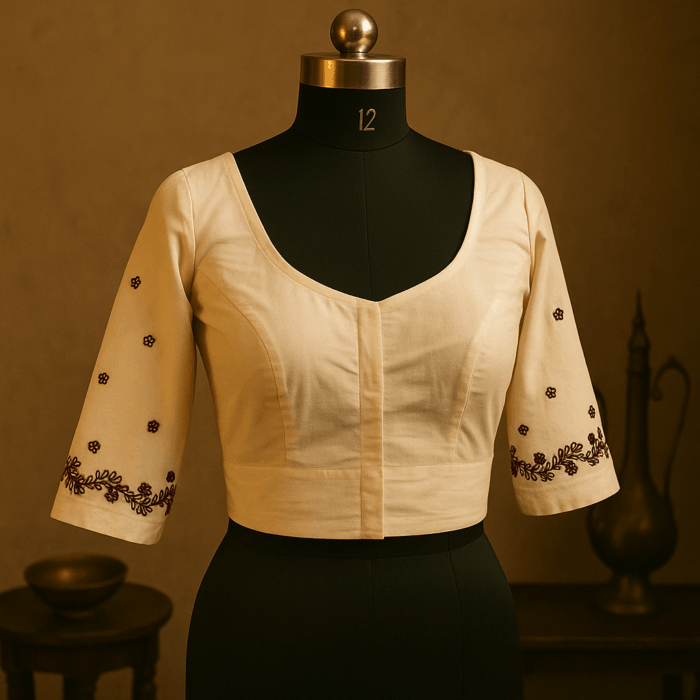 2761038a-a70c-4dcb-9f4d-5fcff43ee346 Handloom Cotton Blouse with Maroon Hand Embroidery - Image 1