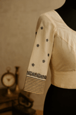 Elegant Handloom Cotton Blouse with Hand Embroidered Sleeves - Image 3
