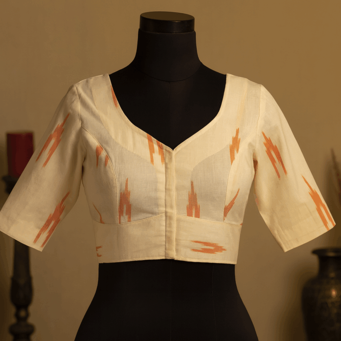 753e1a71-24d1-4833-b115-c012b9e880f8 Handloom Cotton Blouse with Ikat print - Image 1