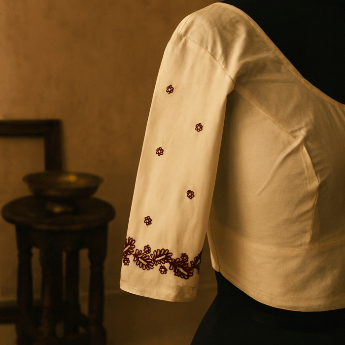 Handloom Cotton Blouse with Maroon Hand Embroidery - Image 3