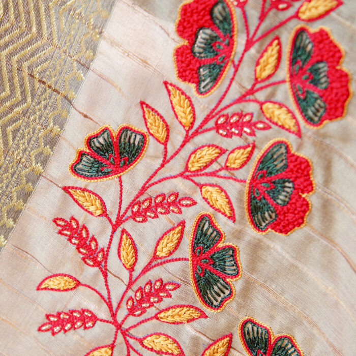 Red Cotton Silk Dupatta with Hand Embroidery (2) - Image 3