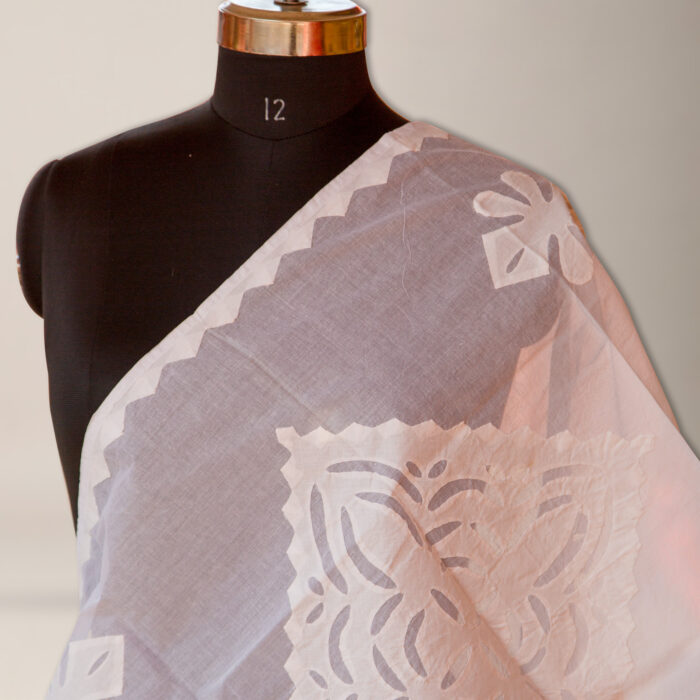 White Whisper Cotton Organza Dupatta – Applique Elegance - Image 2