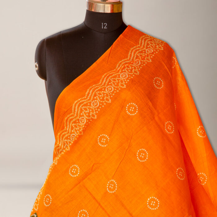 Orange Radiance Cotton Dupatta – Multicolor Printed Border - Image 2