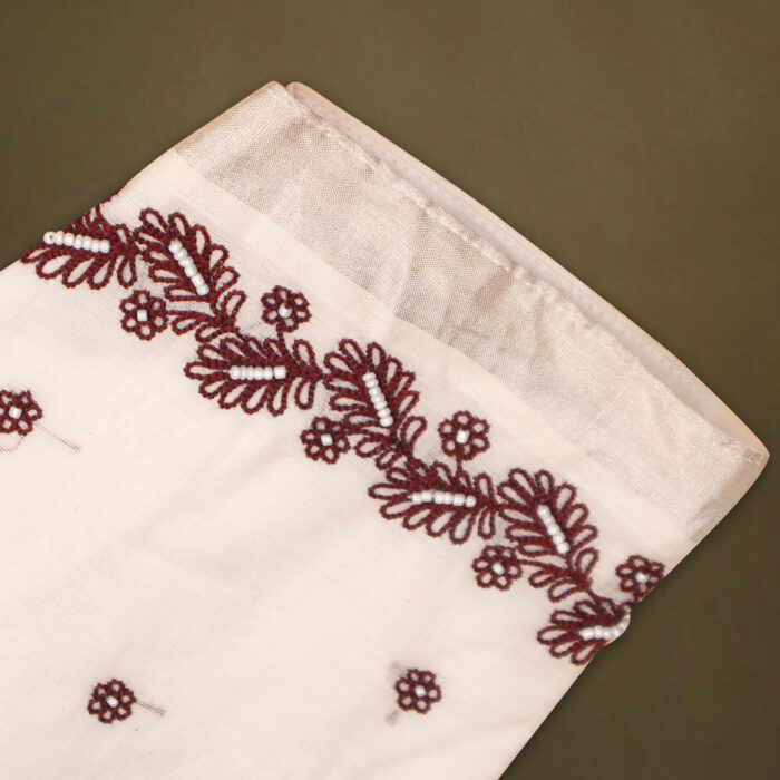 Handloom Cotton Blouse with Maroon Hand Embroidery - Image 5