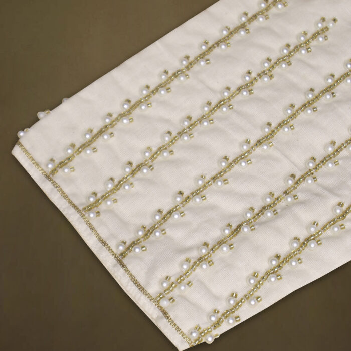 Elegant Pearl & Thread Embroidered Handloom Cotton Blouse - Image 2
