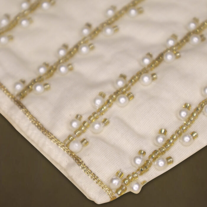 Elegant Pearl & Thread Embroidered Handloom Cotton Blouse - Image 3