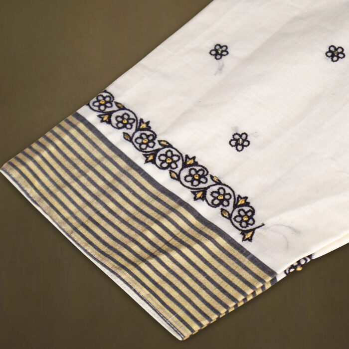 Elegant Handloom Cotton Blouse with Hand Embroidered Sleeves - Image 4