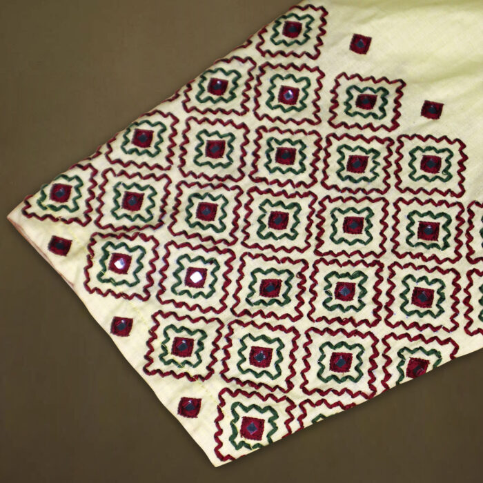 Mirror Maze – Off White Handloom Blouse with Geometric Embroidery - Image 2