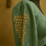 Green handloom cotton embroidered blouse - Image 2