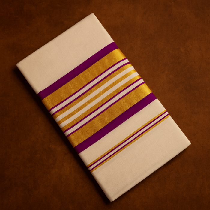 27db469f-5234-4099-bef2-d0d8ed1007fc Kerala Handloom Multicolor Kasavu Saree - Image 1
