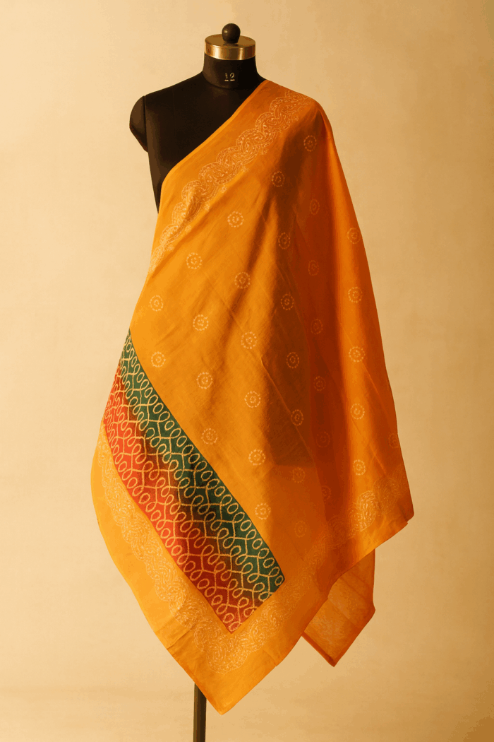 2f122f99-bf52-4c75-a27e-1b3d2cafd81f Orange Radiance Cotton Dupatta – Multicolor Printed Border - Image 1