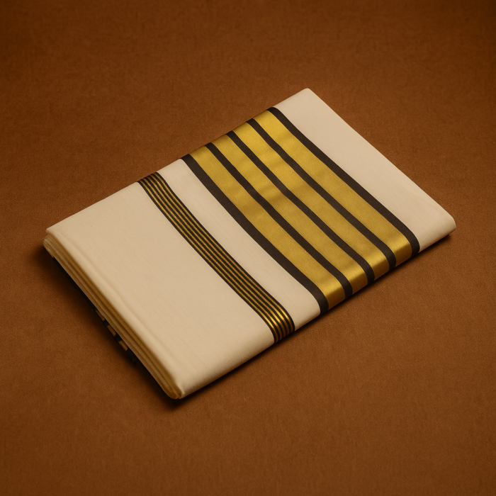 60ee33f0-b1fe-4d4b-b879-012d9e3032c2 Kerala Handloom Gold & Black Kasavu Saree - Image 1