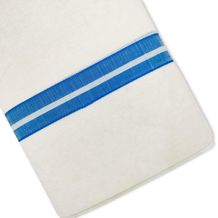 Kerala Handloom Blue Striped Dhoti - Image 2