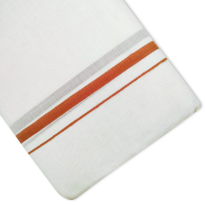 Kerala Handloom Light Brown Striped Dhoti - Image 2