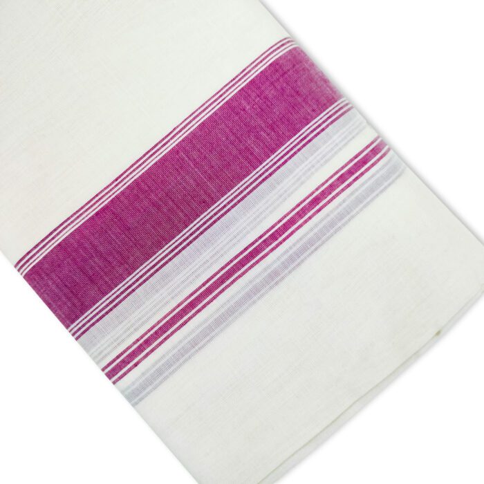 Kerala Handloom Dark Pink Striped Dhoti - Image 2