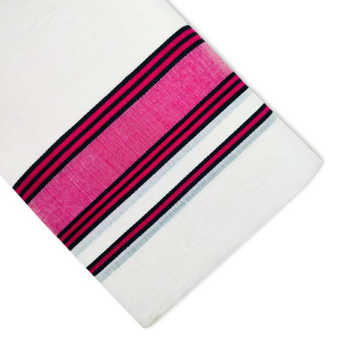 Kerala Handloom Dark Pink with Black Striped Dhoti - Image 2