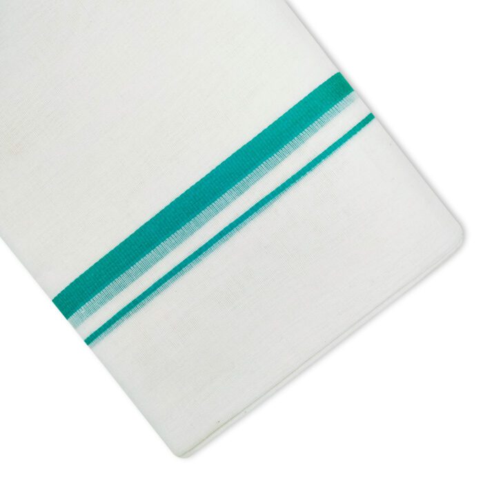 Kerala Handloom Green Striped Dhoti - Image 2